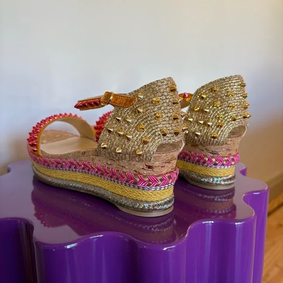 Christian Louboutin Pyraclou 60mm Espadrille Sandal, Authentic, EUC - Picture 5 of 12